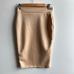 Made by Johnny Midi‎ Skirt Pencil  High Waist Career Nude Beidge Medium NWT Flaw